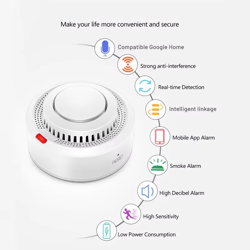 Smart WiFi Smoke Alarm with 85dB Alert – Fire Safety Sensor