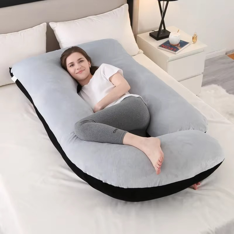 J-Shaped Maternity Pillow for Side Sleep and Nursing Comfort