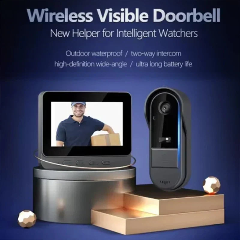Wireless Video Doorbell with Night Vision & Intercom, 4.3" Display, Weatherproof