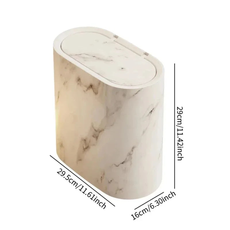 Marble-Effect Nordic Style Trash Bin for Bathrooms