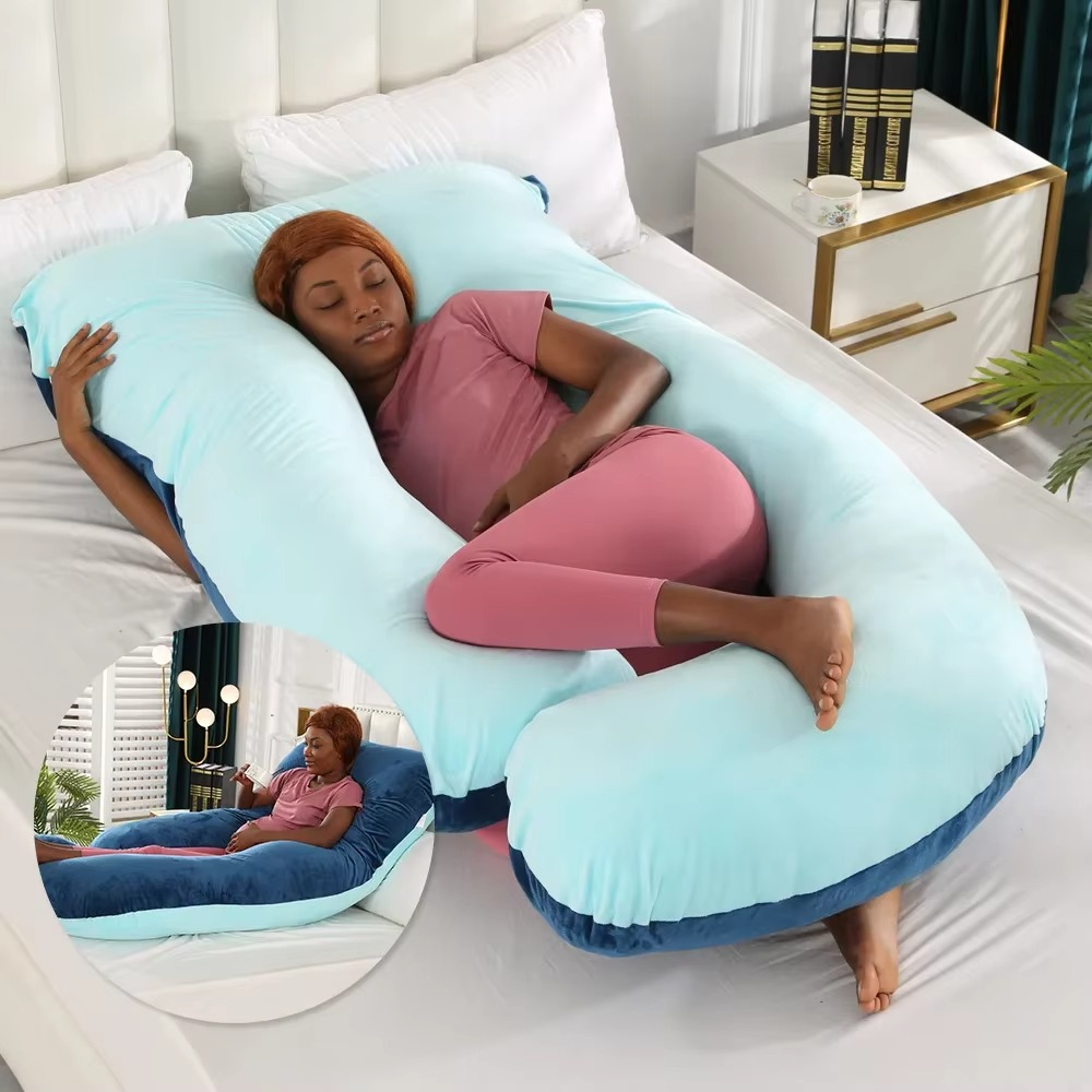 J-Shaped Maternity Pillow for Side Sleep and Nursing Comfort