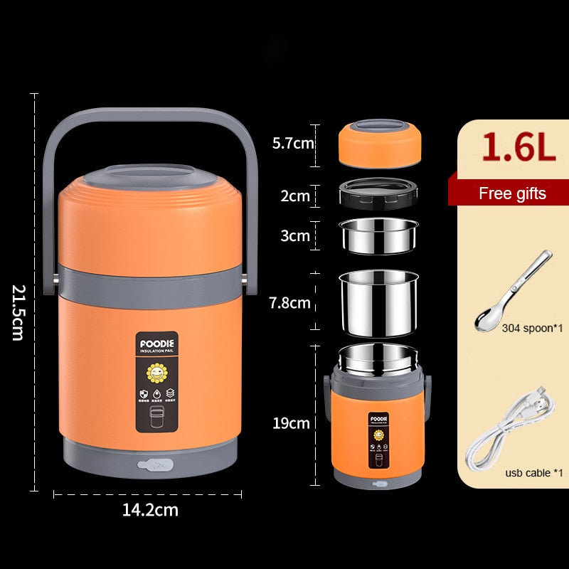 USB-Powered Portable Lunch Box with 304 Stainless Steel Warmer