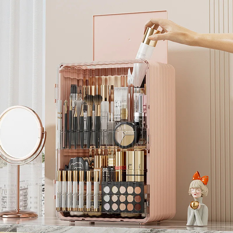 Luxo Makeup Organizer – Elegant Dust-Free Cosmetic Storage with Magnetic Door