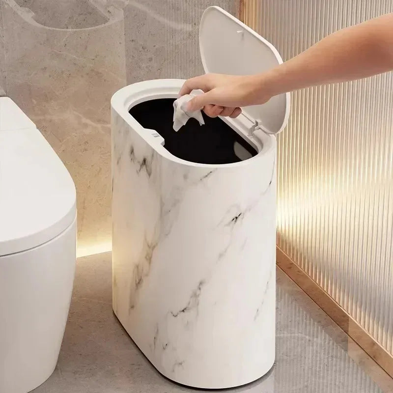 Marble-Effect Nordic Style Trash Bin for Bathrooms