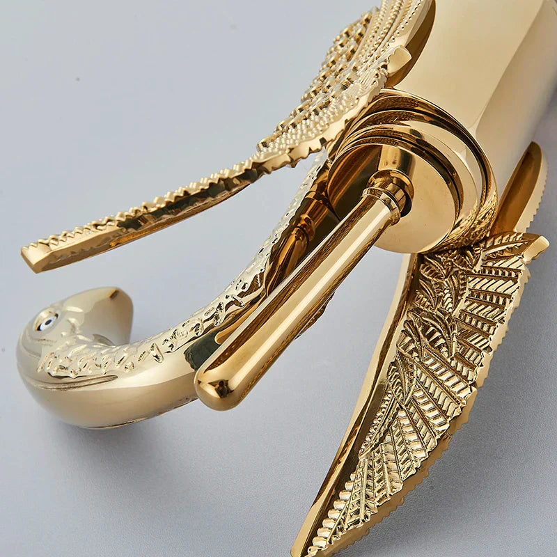 Golden Single Handle Swan Basin Faucet