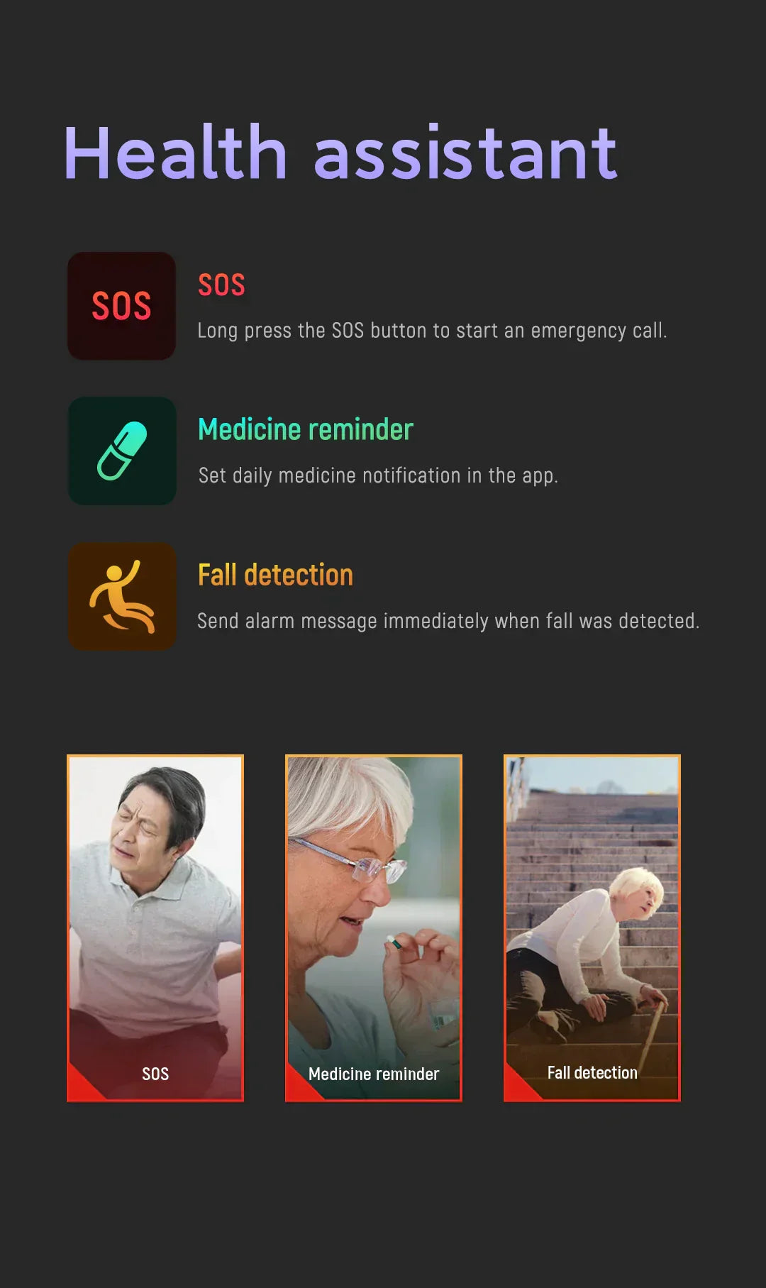 Senior Safety Smartwatch with Fall Detection & GPS Tracking