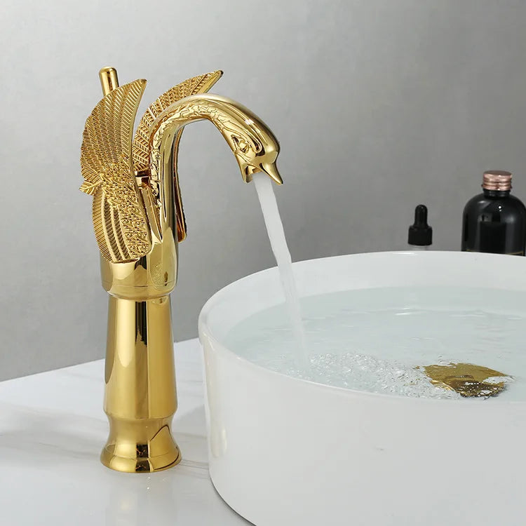 Golden Single Handle Swan Basin Faucet