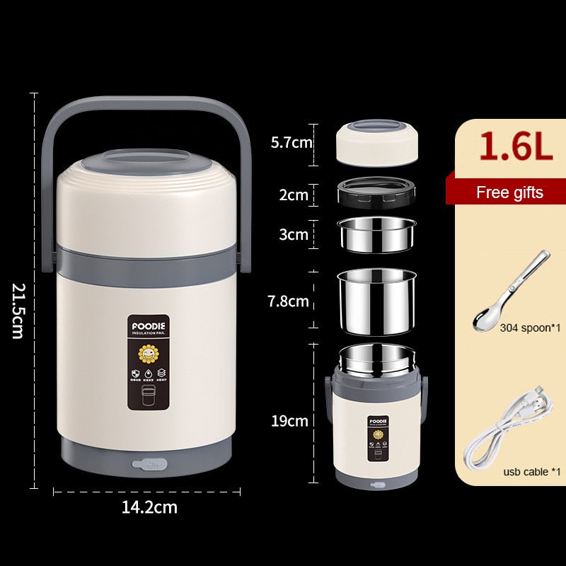 USB-Powered Portable Lunch Box with 304 Stainless Steel Warmer