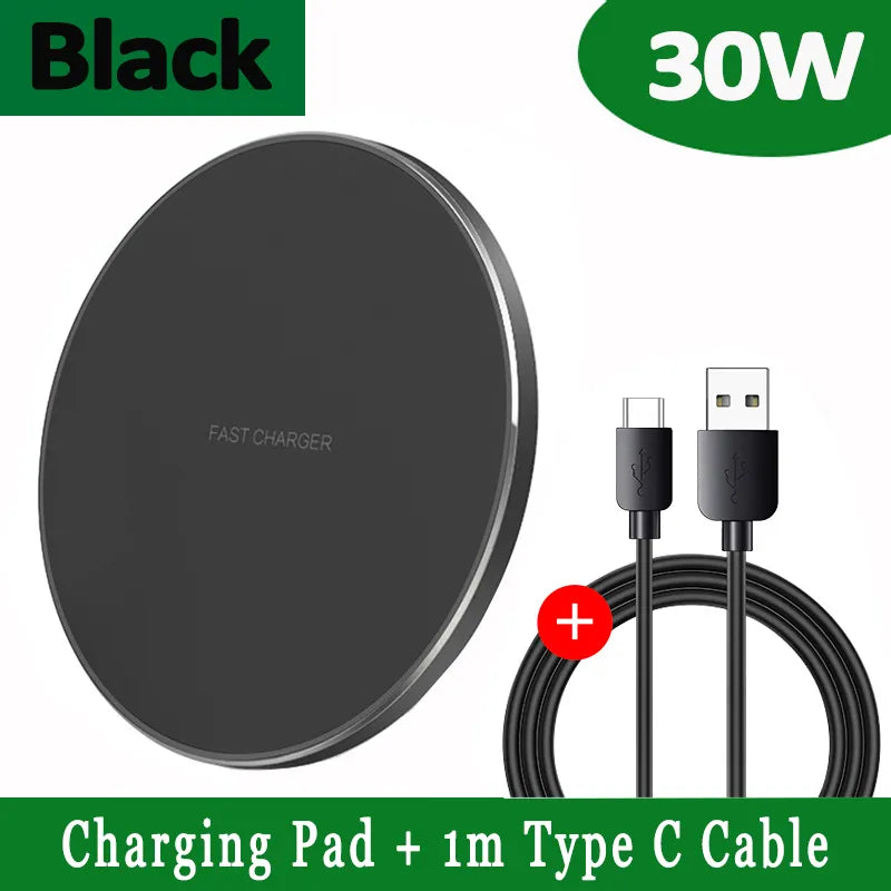 30W Wireless Charger Pad with USB C for iPhone, Samsung & Android Devices