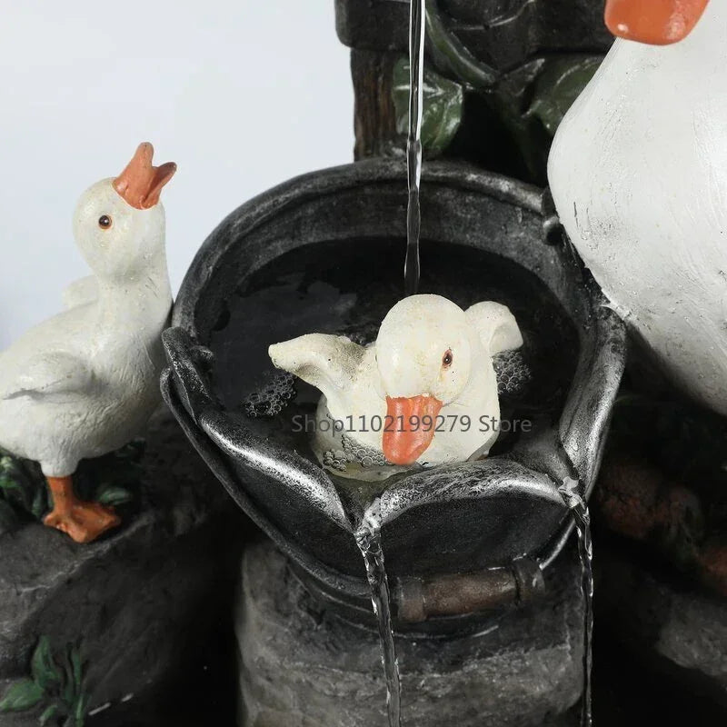 Solar-Powered Garden Fountain with Duck & Squirrel LED Decor for Balcony