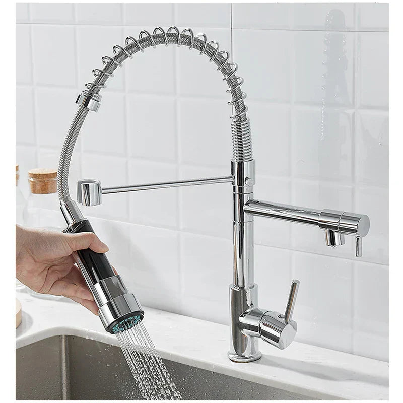 Luxury Double Bronze Kitchen Faucet with DualFlow for a Modern Touch