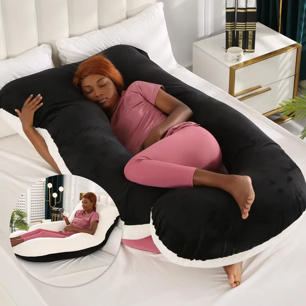 J-Shaped Maternity Pillow for Side Sleep and Nursing Comfort
