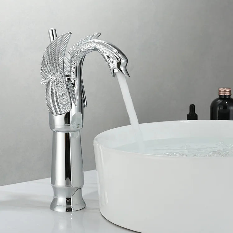 Golden Single Handle Swan Basin Faucet