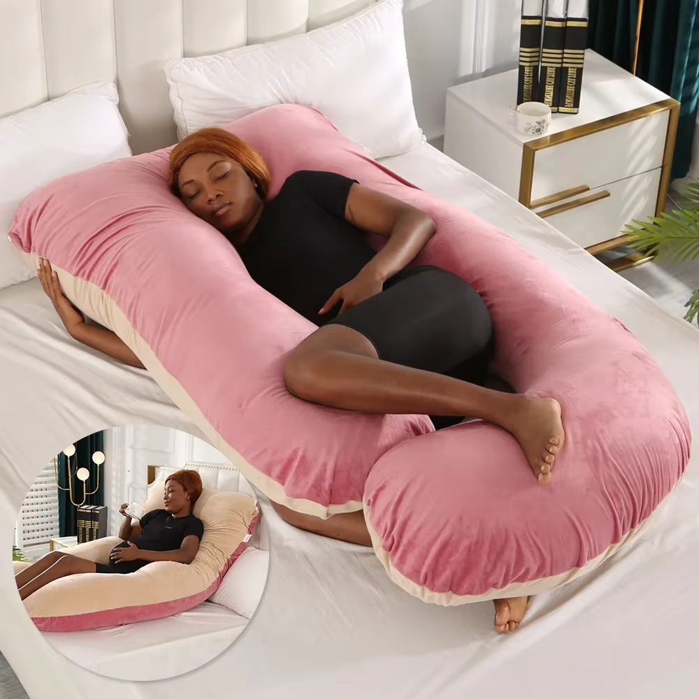J-Shaped Maternity Pillow for Side Sleep and Nursing Comfort