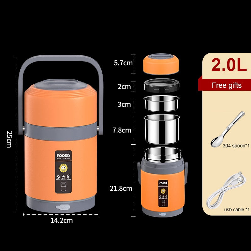 USB-Powered Portable Lunch Box with 304 Stainless Steel Warmer