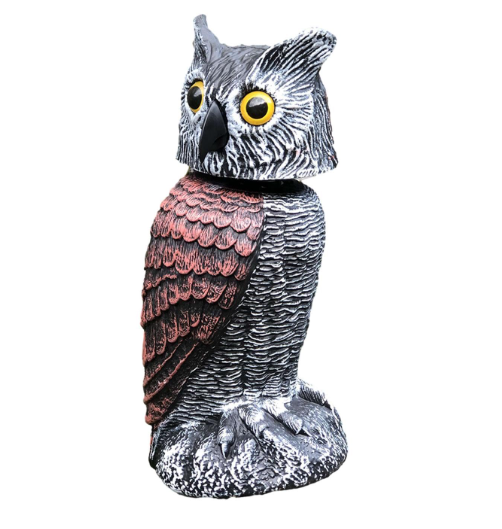 2-Pack Realistic Owl Decoys with Rotating Head for Bird and Pest Control