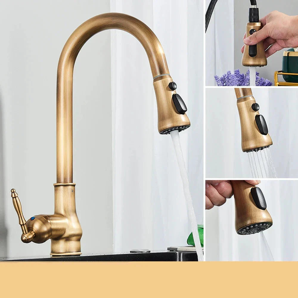 Antique Brass Retro Kitchen Faucet with Swivel Spout