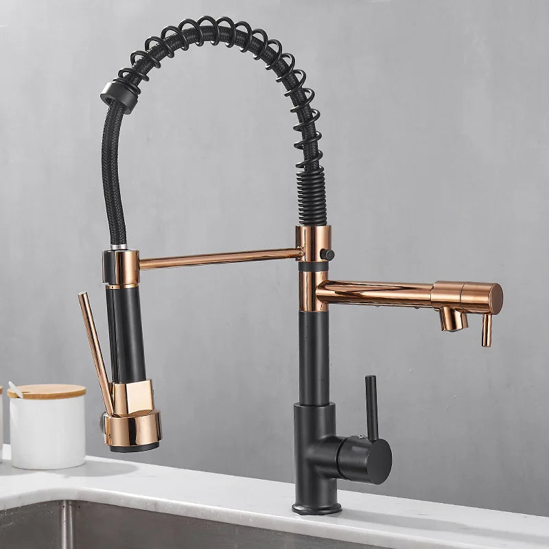 Luxury Double Bronze Kitchen Faucet with DualFlow for a Modern Touch