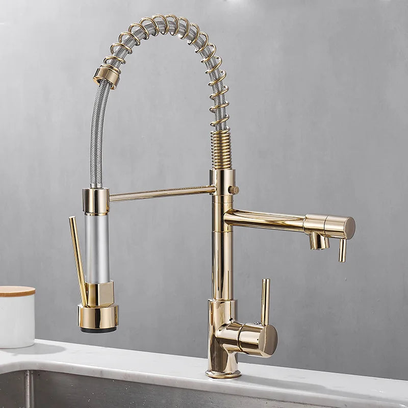 Luxury Double Bronze Kitchen Faucet with DualFlow for a Modern Touch