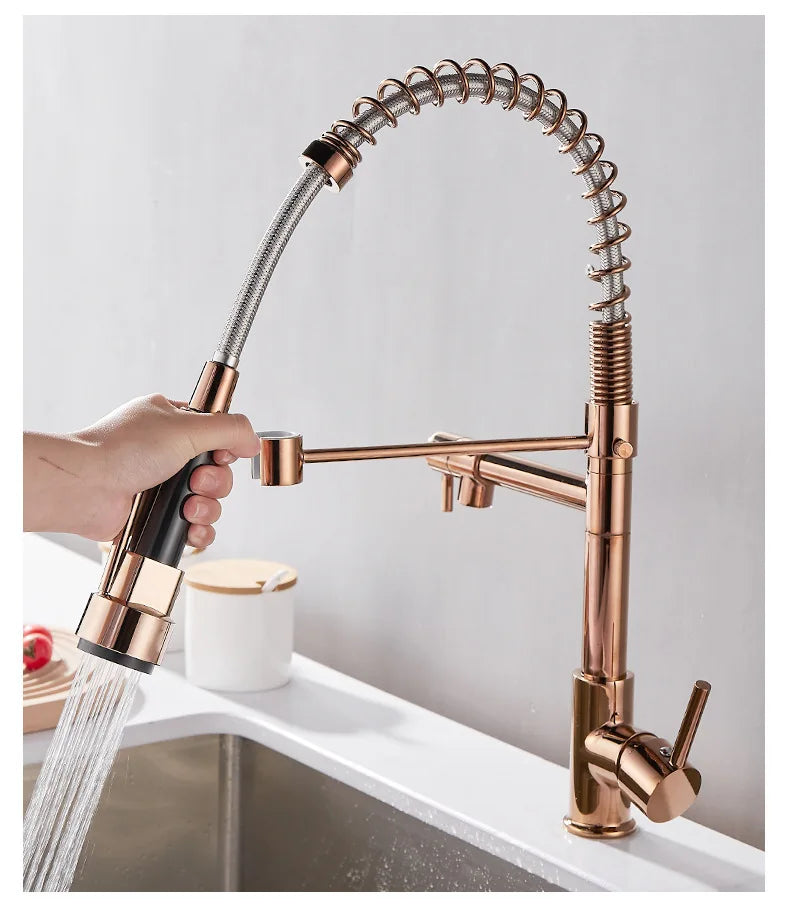 Luxury Double Bronze Kitchen Faucet with DualFlow for a Modern Touch