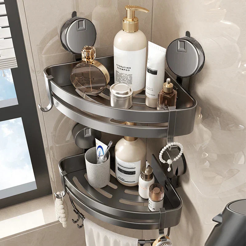 Suction-Powered Bathroom Corner Shelf Organizer, No-Drill Installation