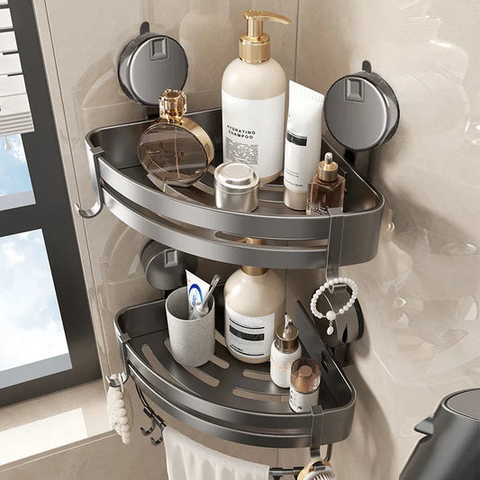 Suction-Powered Bathroom Corner Shelf Organizer, No-Drill Installation