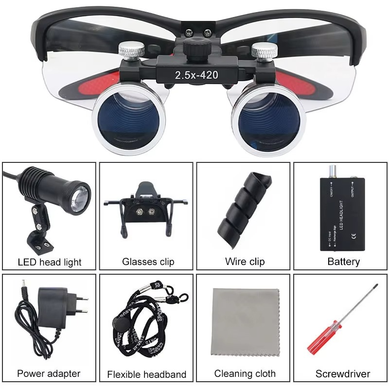 Advanced Dental Loupes with Dual Magnification and Adjustable LED Headlight