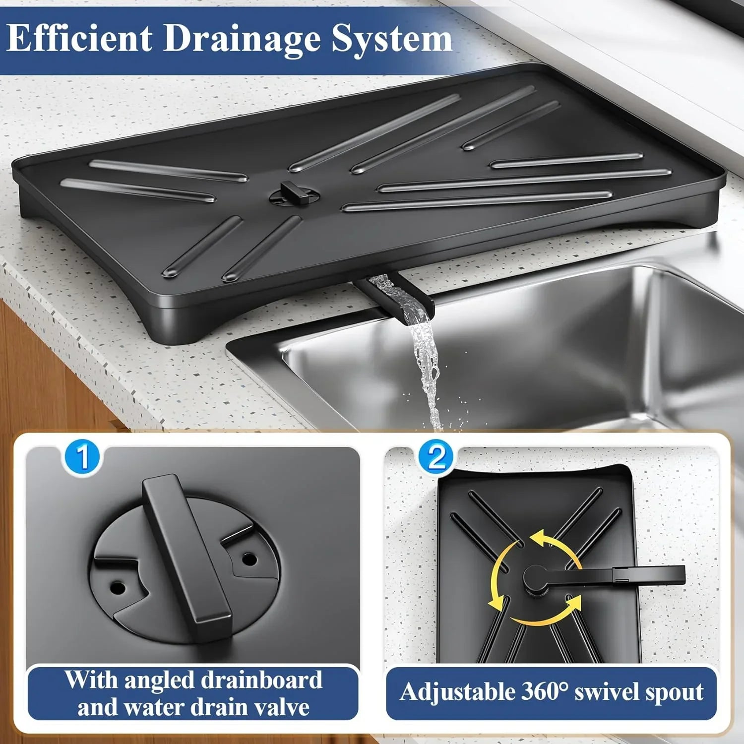 Dish Drying Rack with Swivel Drainboard & Spacious Utensil Holder
