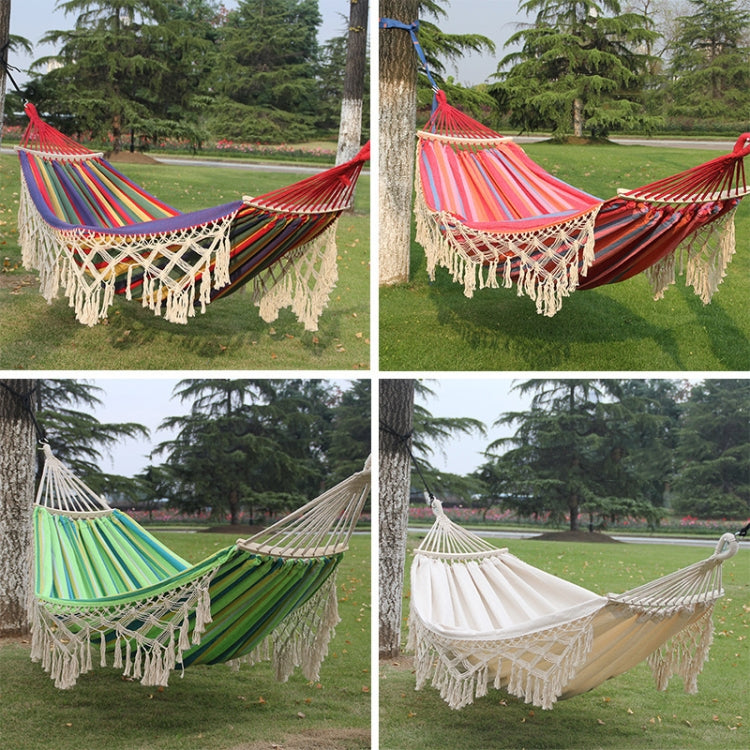 Pink Striped 200x150cm Double Camping Hammock with Tassels and Rod