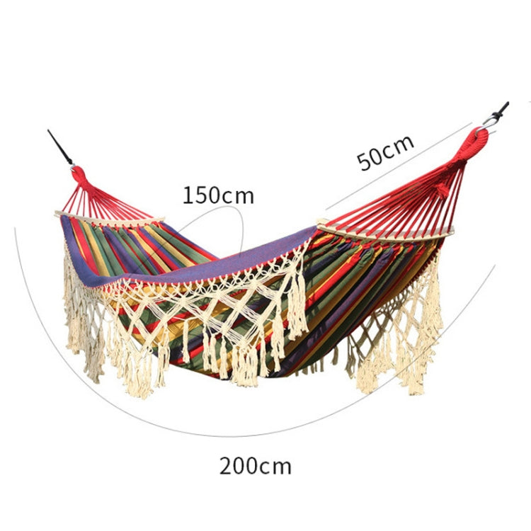 200x150cm White Canvas Hammock with Fringe and Pole for Camping