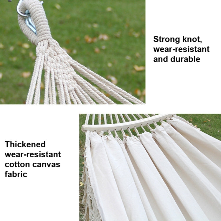 200x150cm White Canvas Hammock with Fringe and Pole for Camping