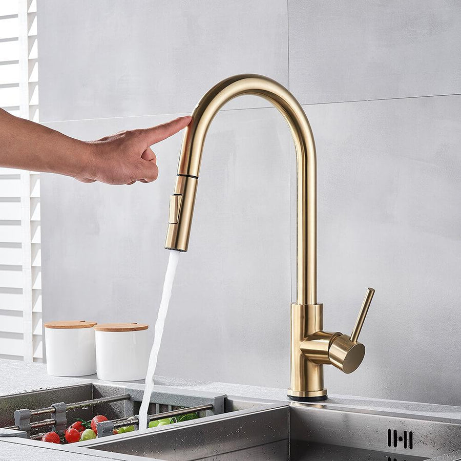 Touchless Sensor Kitchen Faucet with Pull-Out Flexible Spout | Modern Brass Mixer