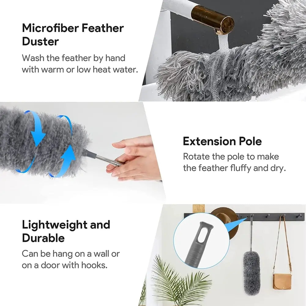 Extendable Microfiber Duster with Long Reach and Bonus Replacement Heads