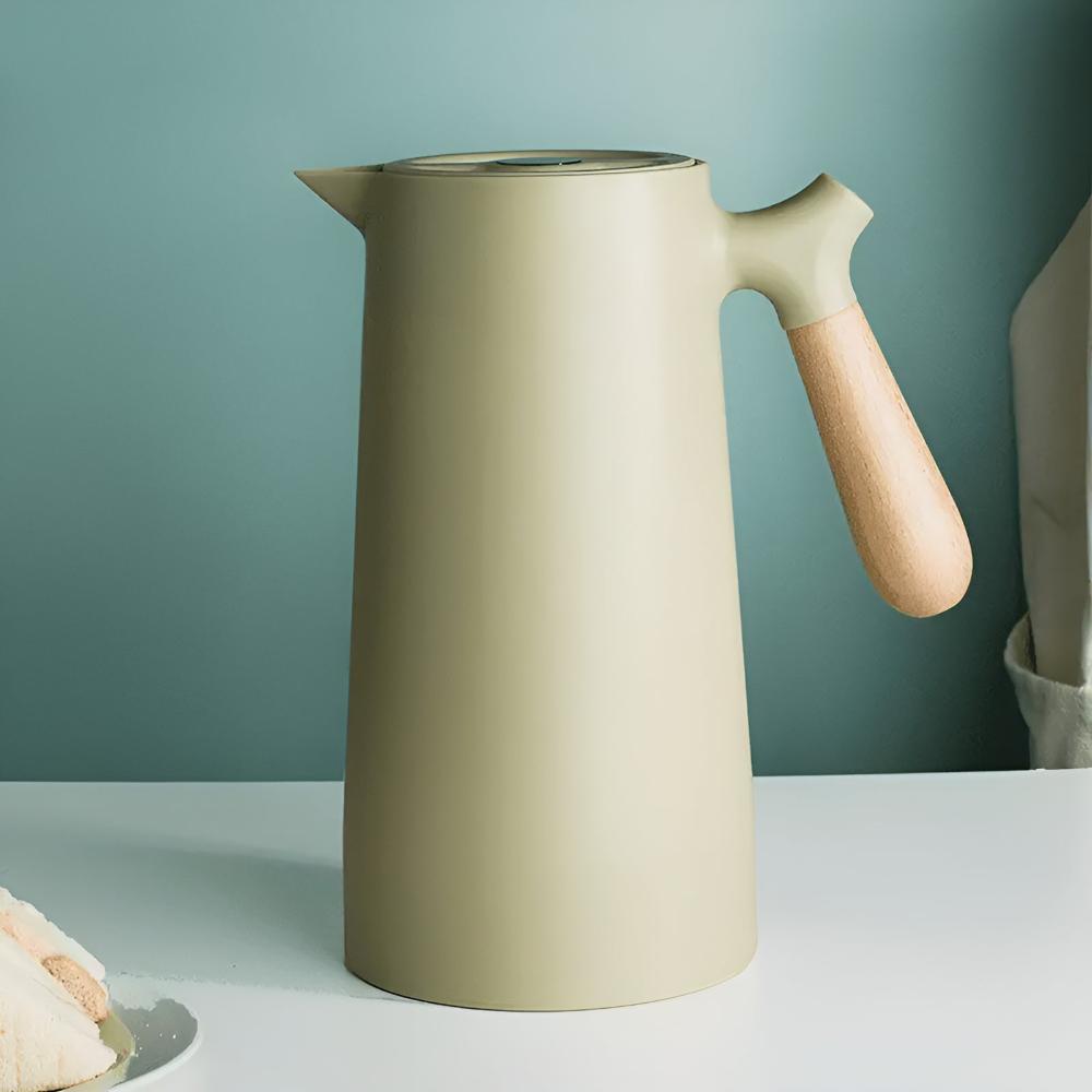 Insulated Carafe with Wood Handle | Stylish Vacuum Flask for Hot & Cold Drinks