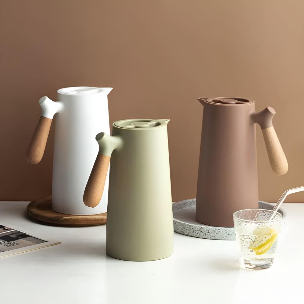 Insulated Carafe with Wood Handle | Stylish Vacuum Flask for Hot & Cold Drinks