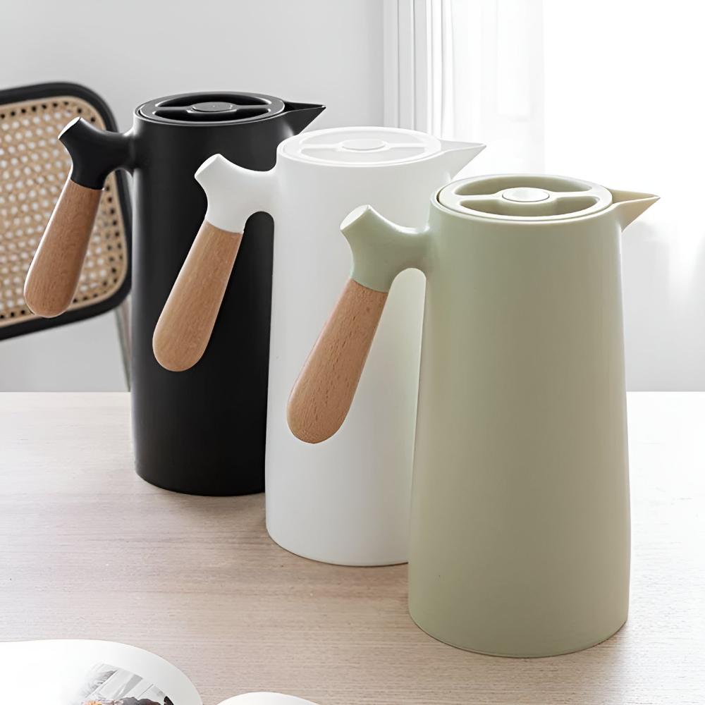 Insulated Carafe with Wood Handle | Stylish Vacuum Flask for Hot & Cold Drinks
