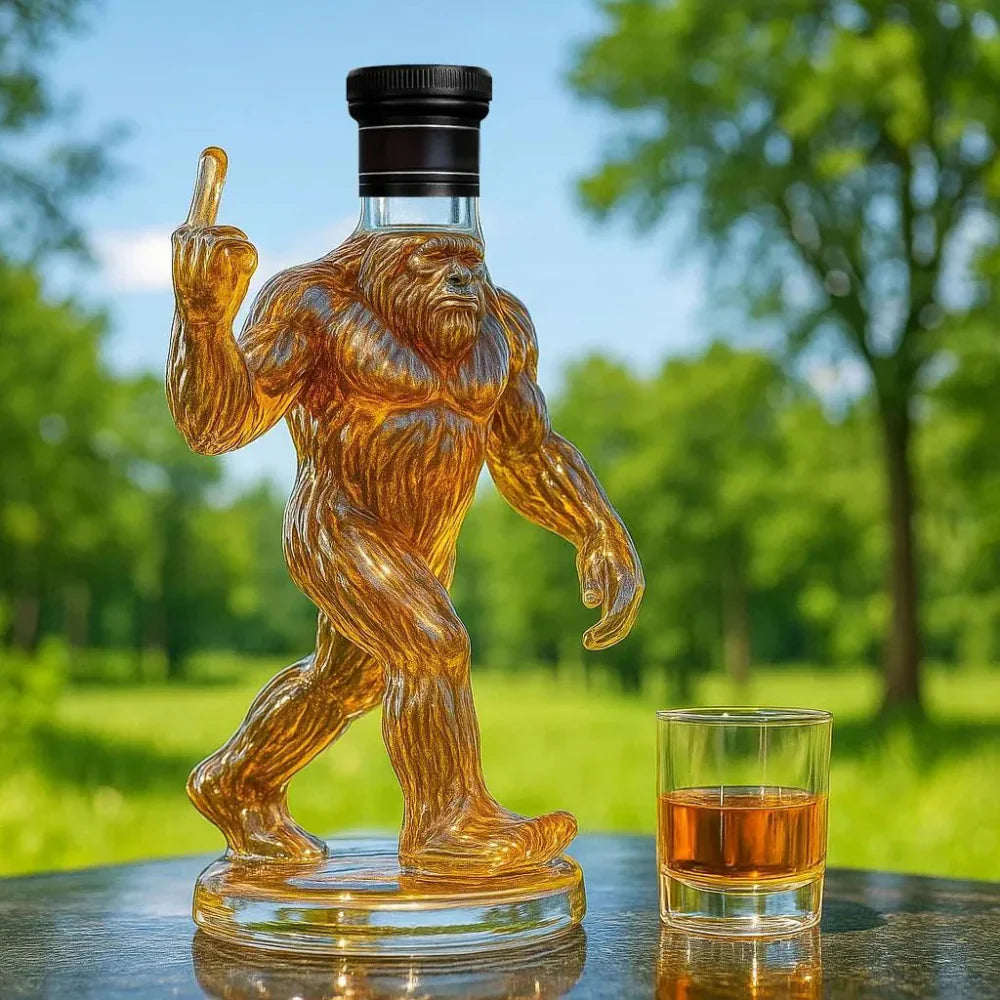 Bigfoot-Themed Whiskey Decanter with Humorous Design
