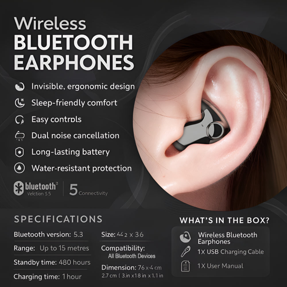 Wireless Bluetooth Earphones with Noise Cancelling In-Ear Buds