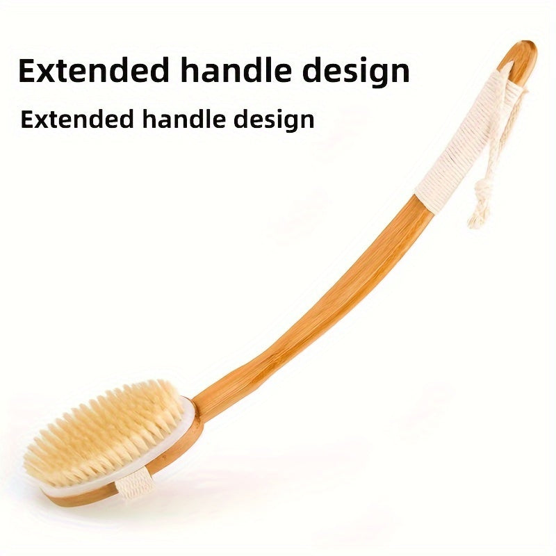 Long-Handled Bath Brush with Soft Natural Boar Bristles for Back Cleansing