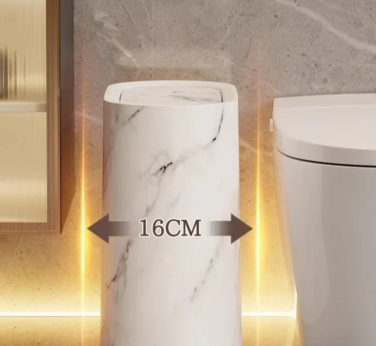 Marble-Effect Nordic Style Trash Bin for Bathrooms