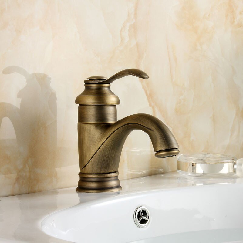 Antique Brass Bathroom Faucet Sink Mixer Tap Fixtures