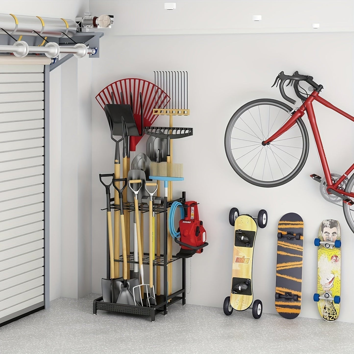 Heavy-Duty Black Metal Garden Rack – Robust Outdoor Tool & Hose Storage Organizer