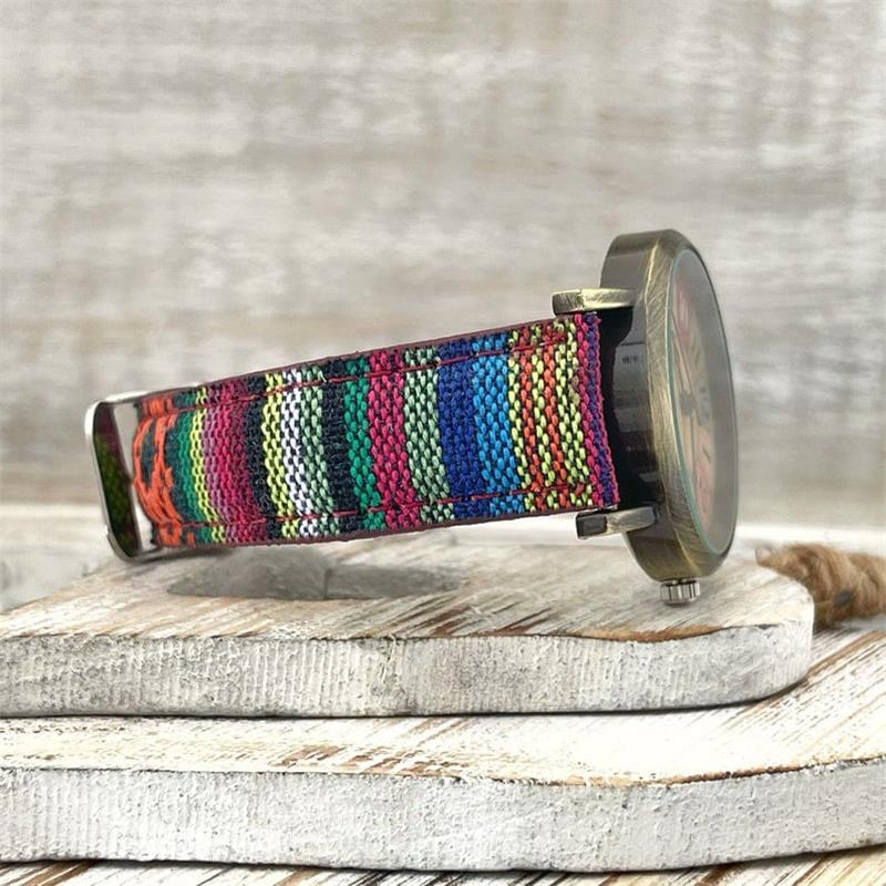 Multicolored Rainbow Pattern Watch with Adjustable Woven Strap