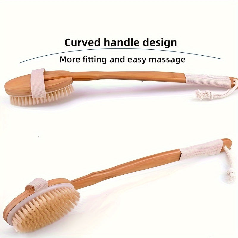 Natural Boar Bristle Back Scrubber with Long Wooden Handle for Shower