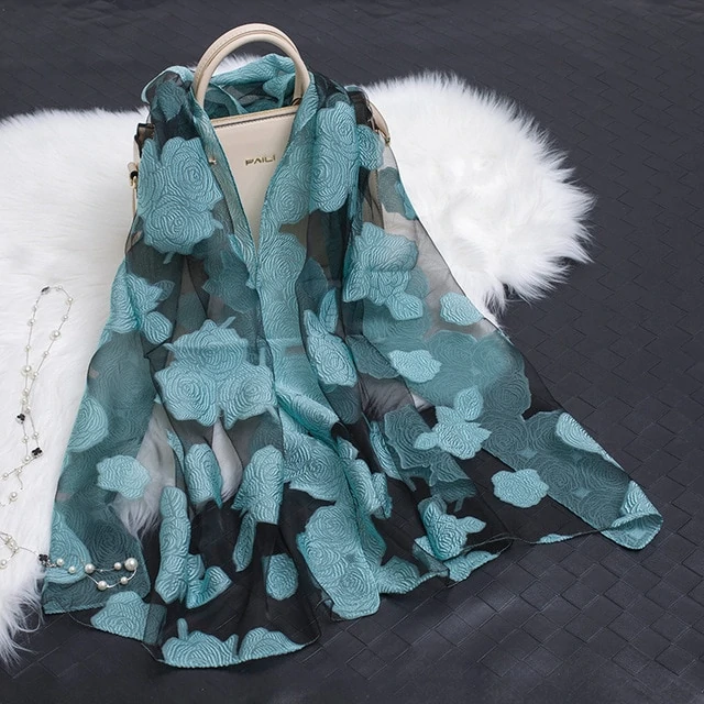 Silk Scarf with Floral Cutout Design
