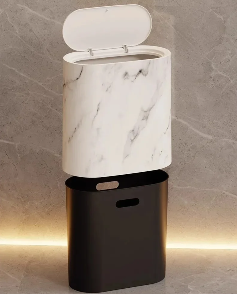 Marble-Effect Nordic Style Trash Bin for Bathrooms