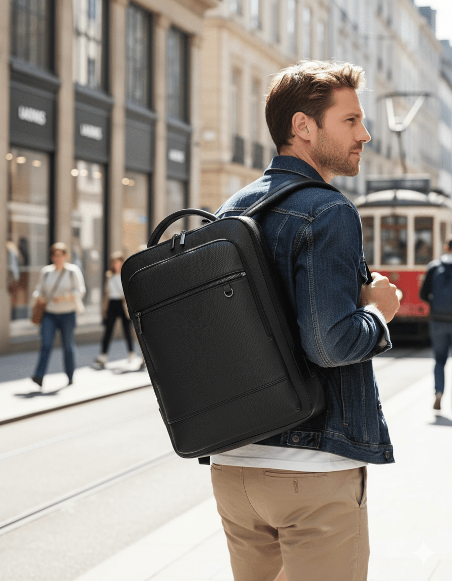 Elegant PU Leather Laptop Backpack with USB Charging Port