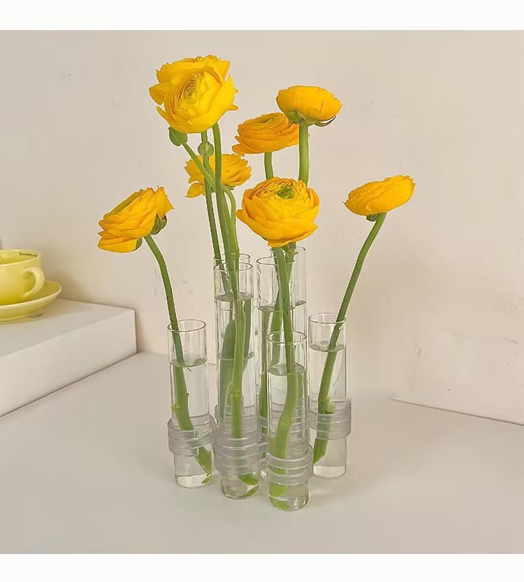Adjustable Glass Tube Vases with Hinged Design for Modern Floral Displays