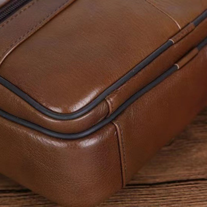 Men's Genuine Cowhide Leather Crossbody Bag with Adjustable Strap