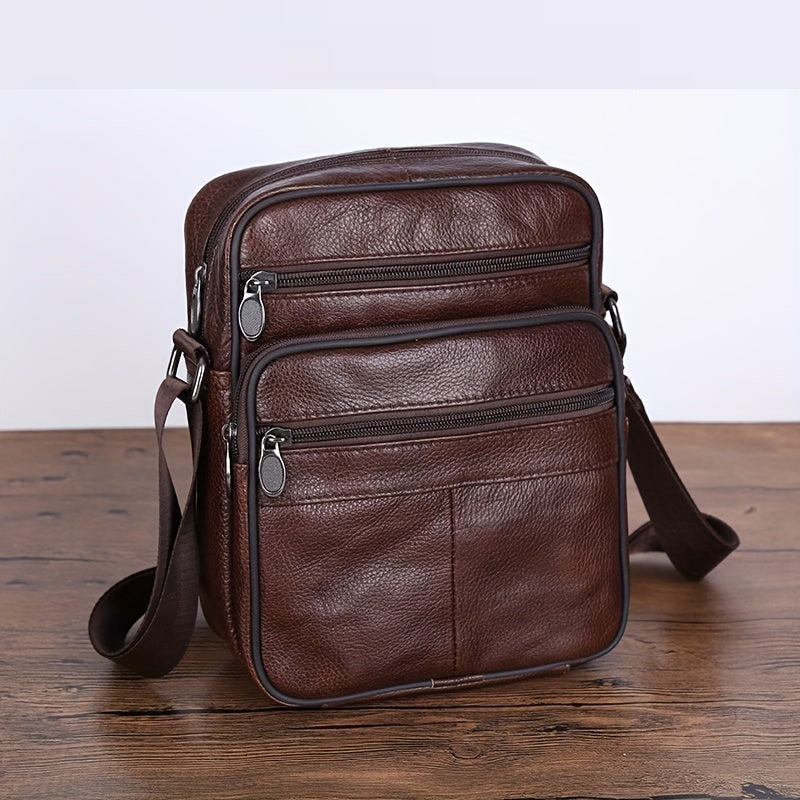 Men's Genuine Cowhide Leather Crossbody Bag with Adjustable Strap